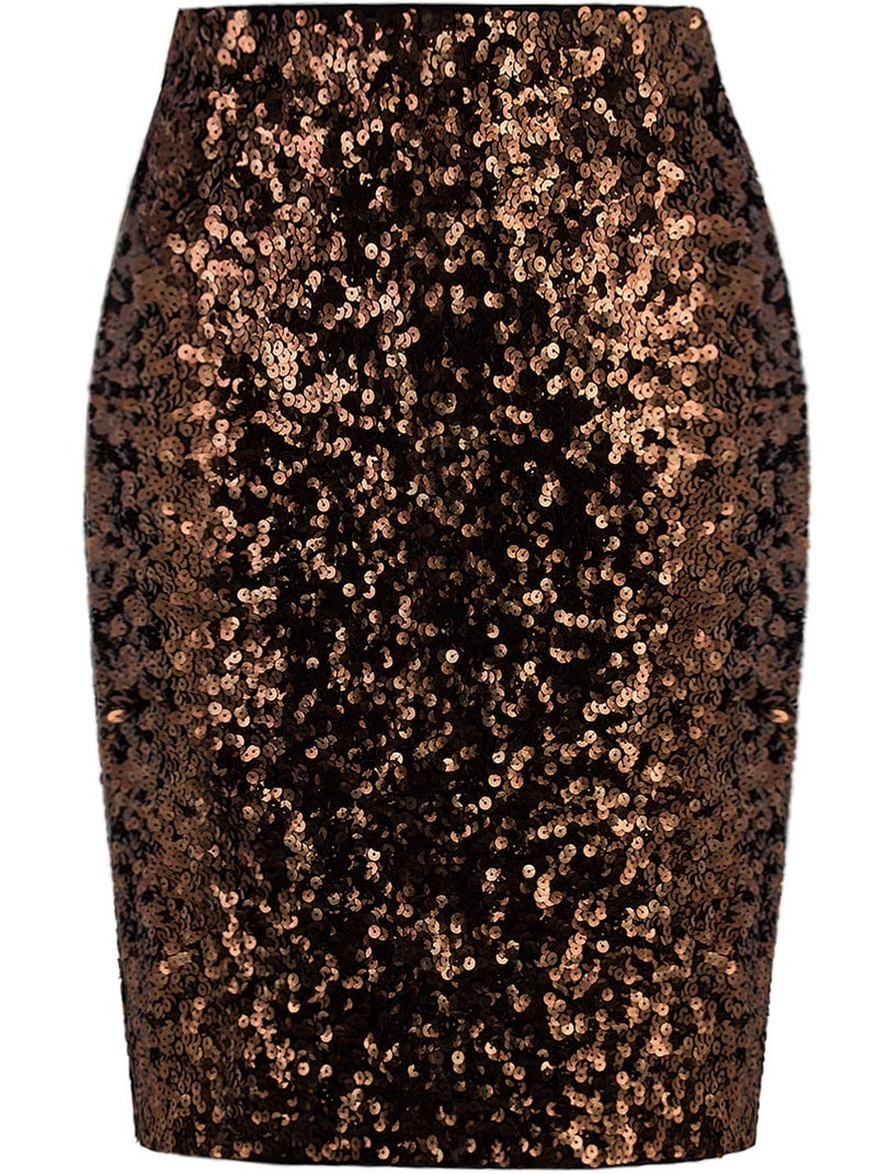Vijiv Womens Elegant Stretchy High Waist Sequin Pencil Skirt Midi Sparkle Glitter Bridesmaid Skirts Party Gold XX-Large - Image 1
